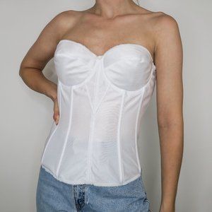 Dominique White Satin Torsolette Long Line Bustier Corset Bra Top
